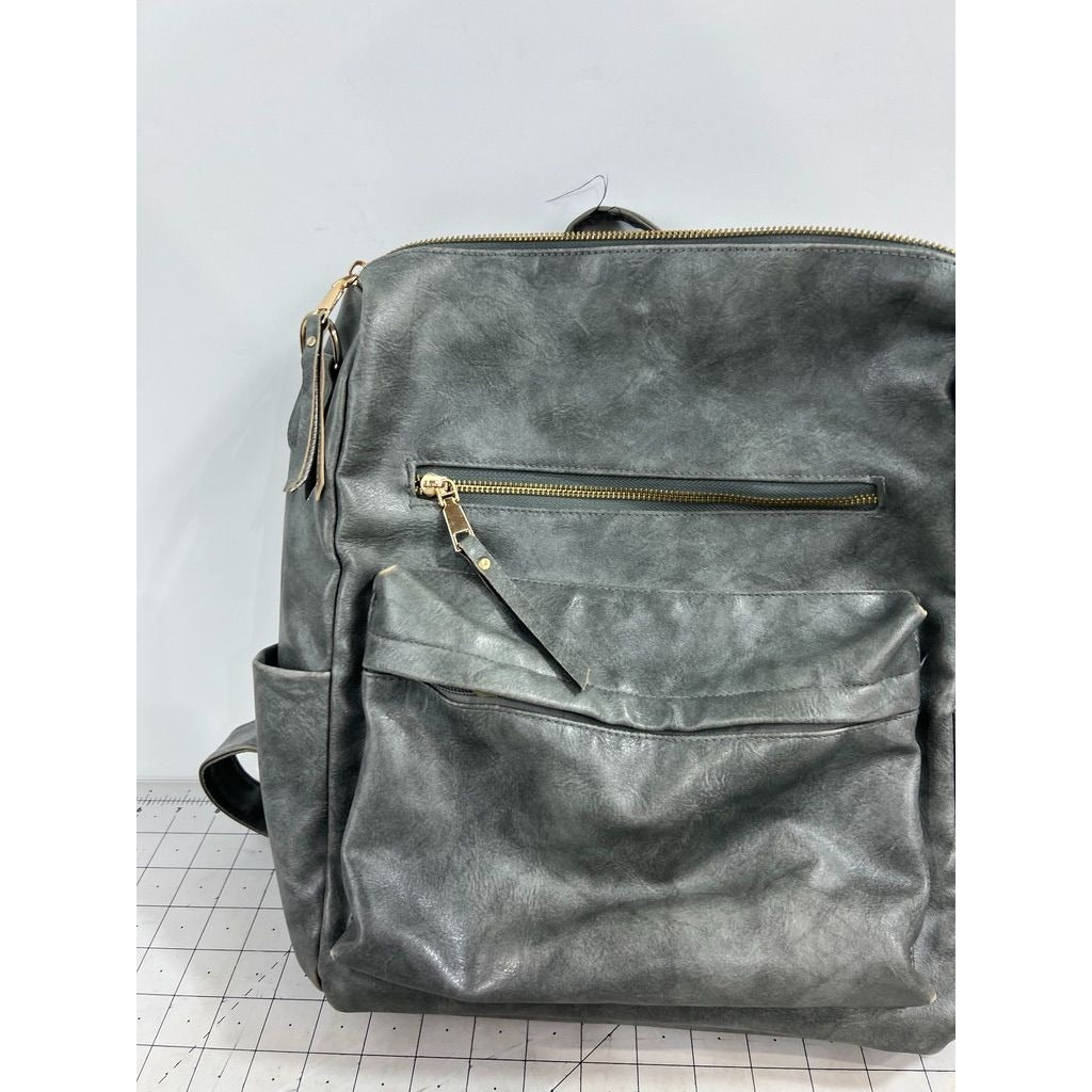 Modern+Chic Gray Vegan Leather Backpack Purse Gold Zippers & Adjustable Straps