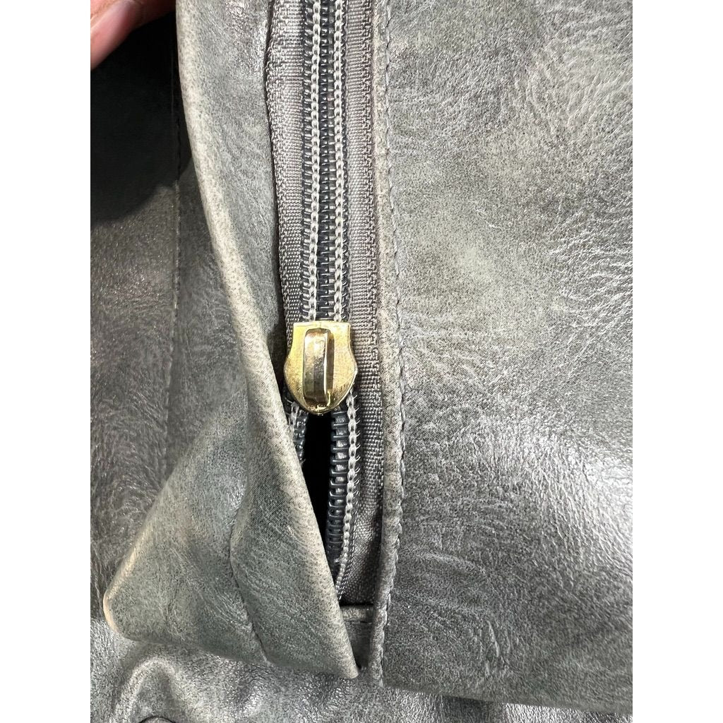 Modern+Chic Gray Vegan Leather Backpack Purse Gold Zippers & Adjustable Straps