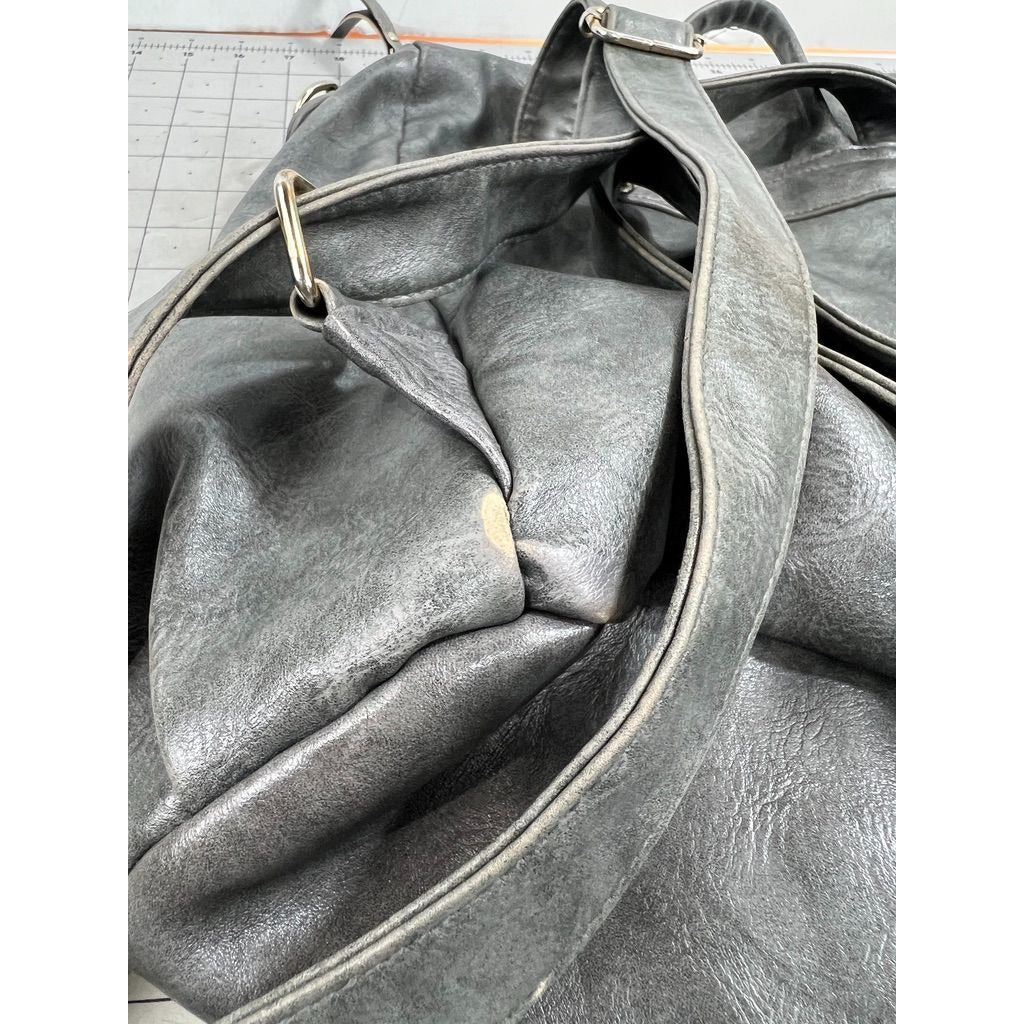 Modern+Chic Gray Vegan Leather Backpack Purse Gold Zippers & Adjustable Straps