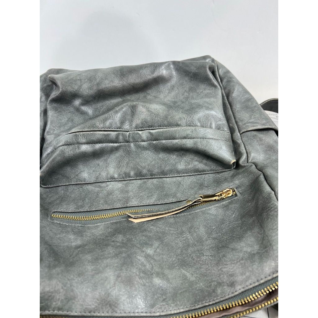 Modern+Chic Gray Vegan Leather Backpack Purse Gold Zippers & Adjustable Straps