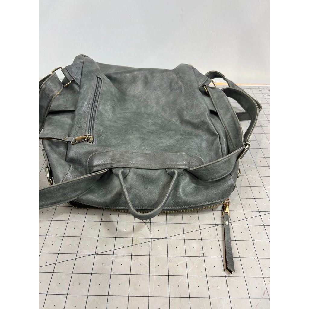 Modern+Chic Gray Vegan Leather Backpack Purse Gold Zippers & Adjustable Straps