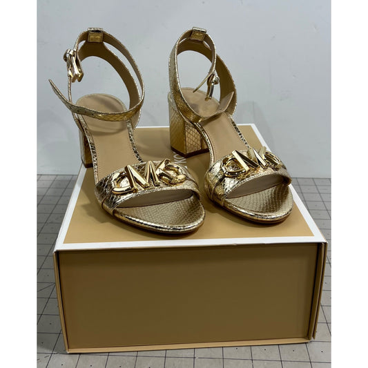 Michael Kors Gold IZZY Snakeskin Block Heel Sandals Women's Sz. 7 New ~~
