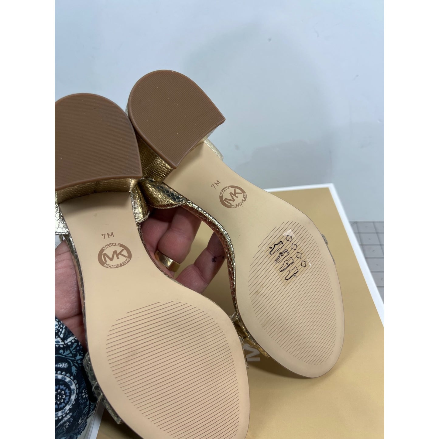 Michael Kors Gold IZZY Snakeskin Block Heel Sandals Women's Sz. 7 New ~~