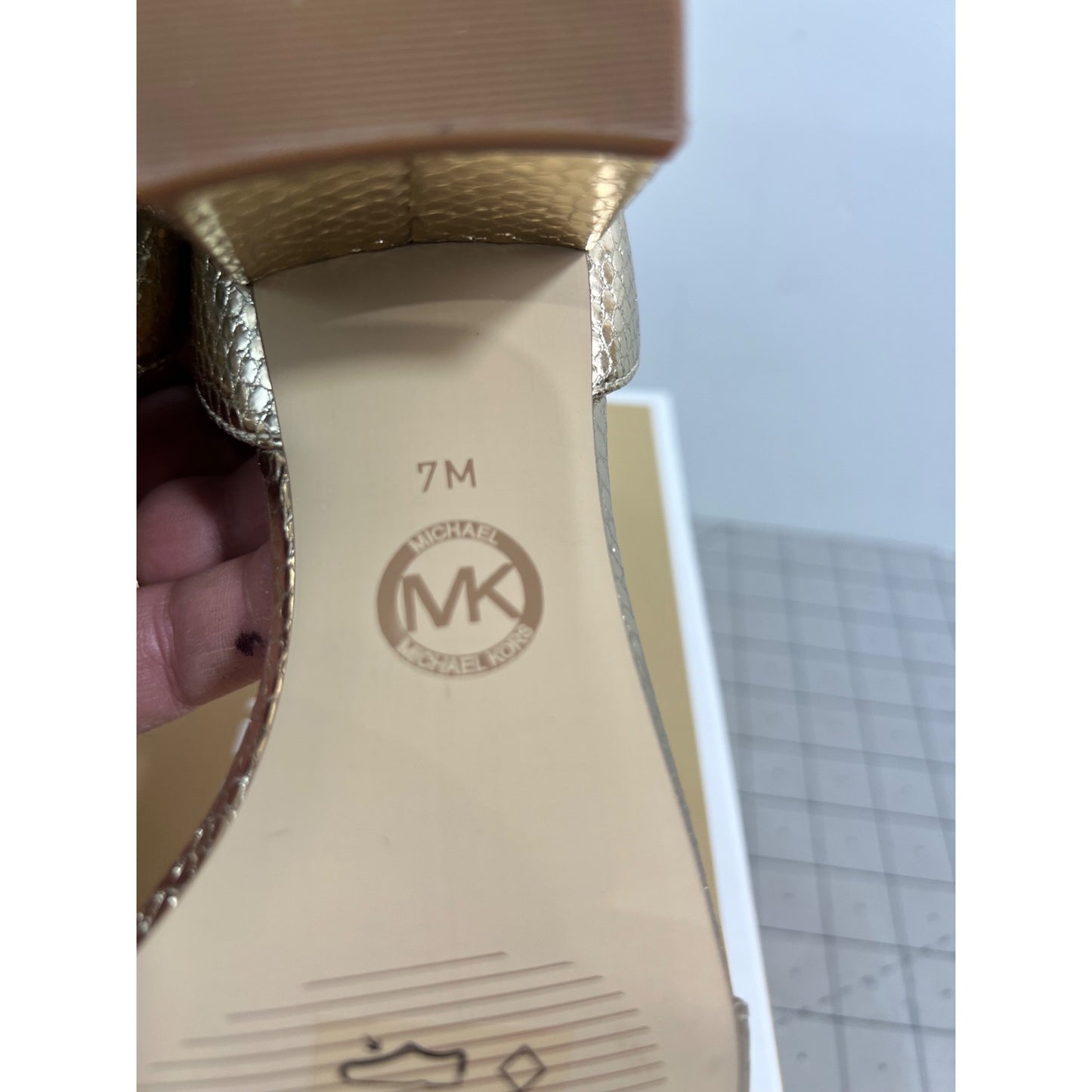 Michael Kors Gold IZZY Snakeskin Block Heel Sandals Women's Sz. 7 New ~~