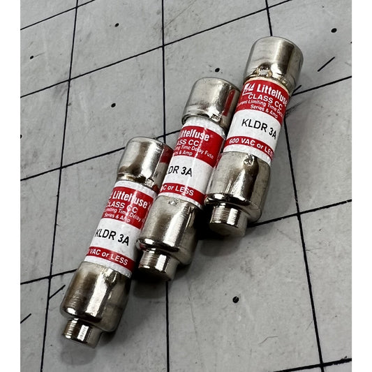 Littelfuse KLDR 3A Class CC Time Delay Fuses For 600 VAC Or Less - Lot Of 3