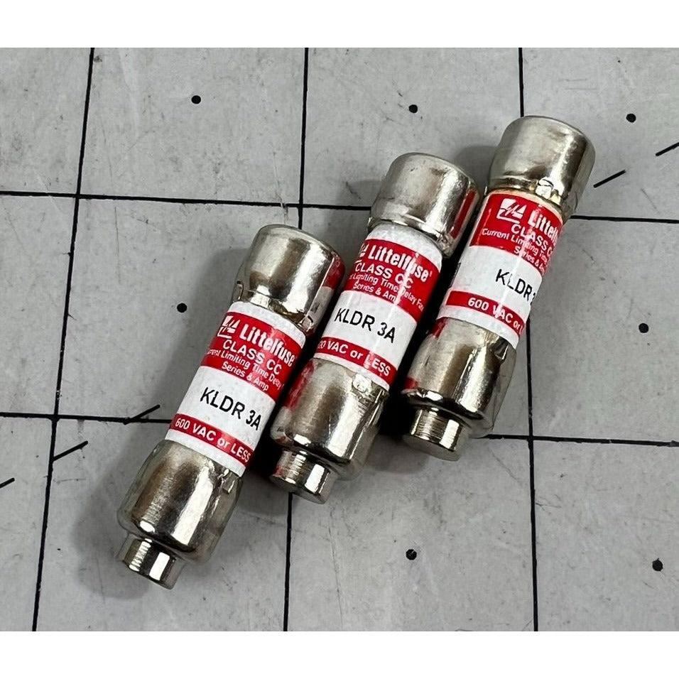 Littelfuse KLDR 3A Class CC Time Delay Fuses For 600 VAC Or Less - Lot Of 3