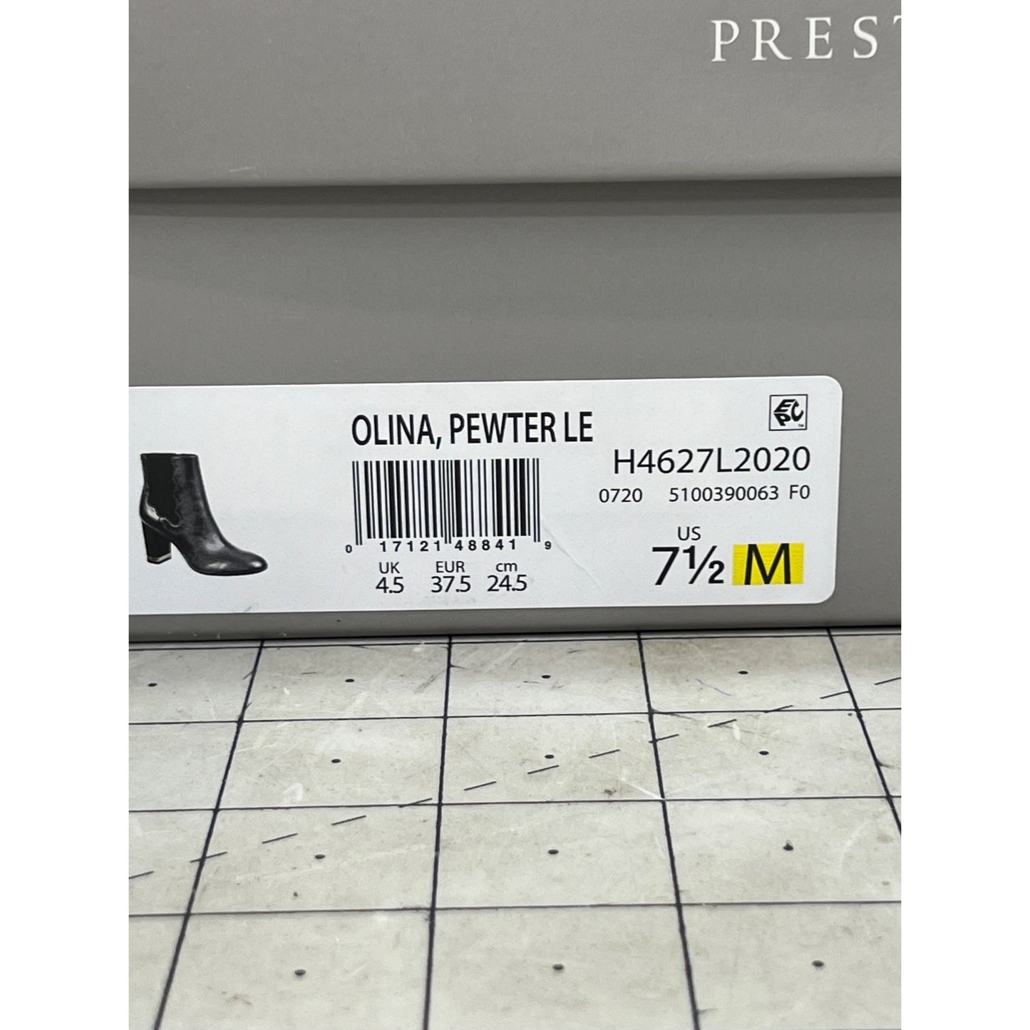 Preston & York Olina Pewter Leather Ankle Boots 7.5 M Side Zipper Block Heel