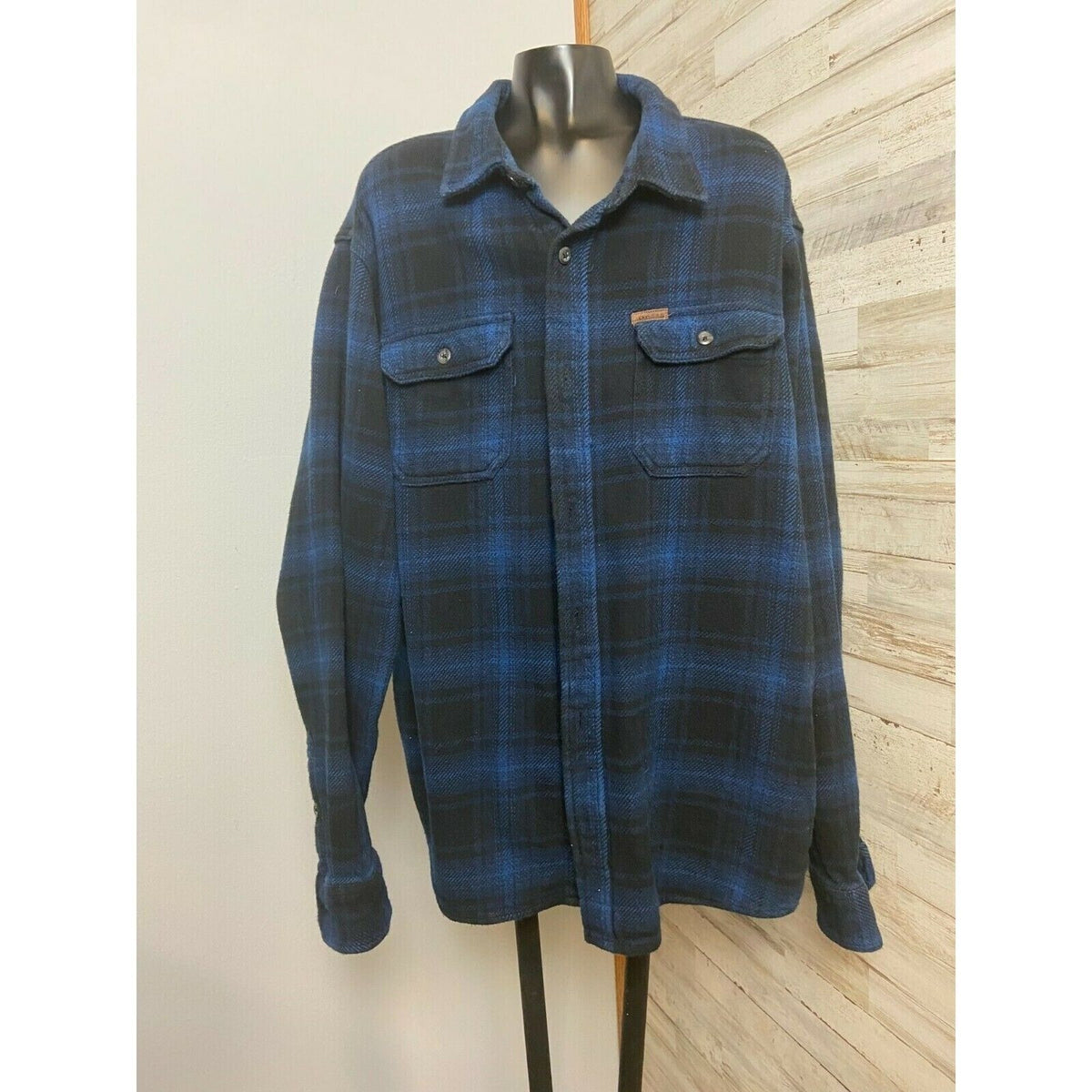 Men's Orvis XL Flannel Shirt Jacket Blue Plaid Button-Up Long Sleeve Shacket