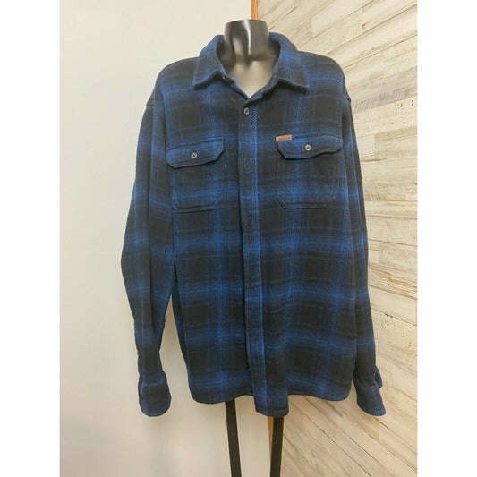 Men's Orvis XL Flannel Shirt Jacket Blue Plaid Button-Up Long Sleeve Shacket