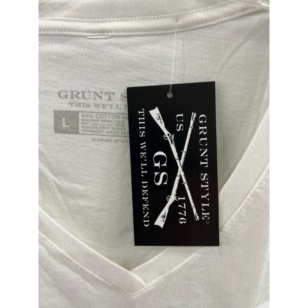 Grunt Style Freedom Vibes Women’s V-Neck T-Shirt Sz. L USA Patriotic Graphic