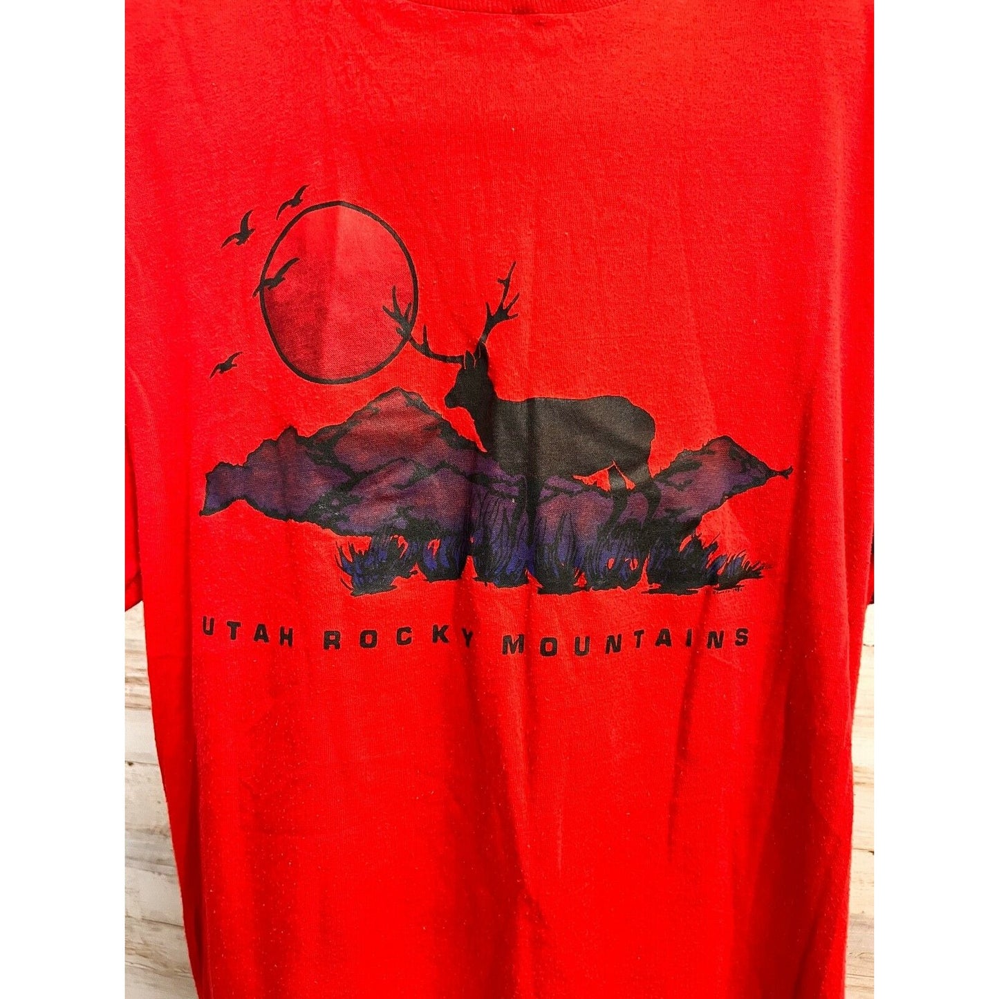 Vintage Utah Rocky Mountains Red T-Shirt Sz. XL Signal Made In USA Cotton Y2K