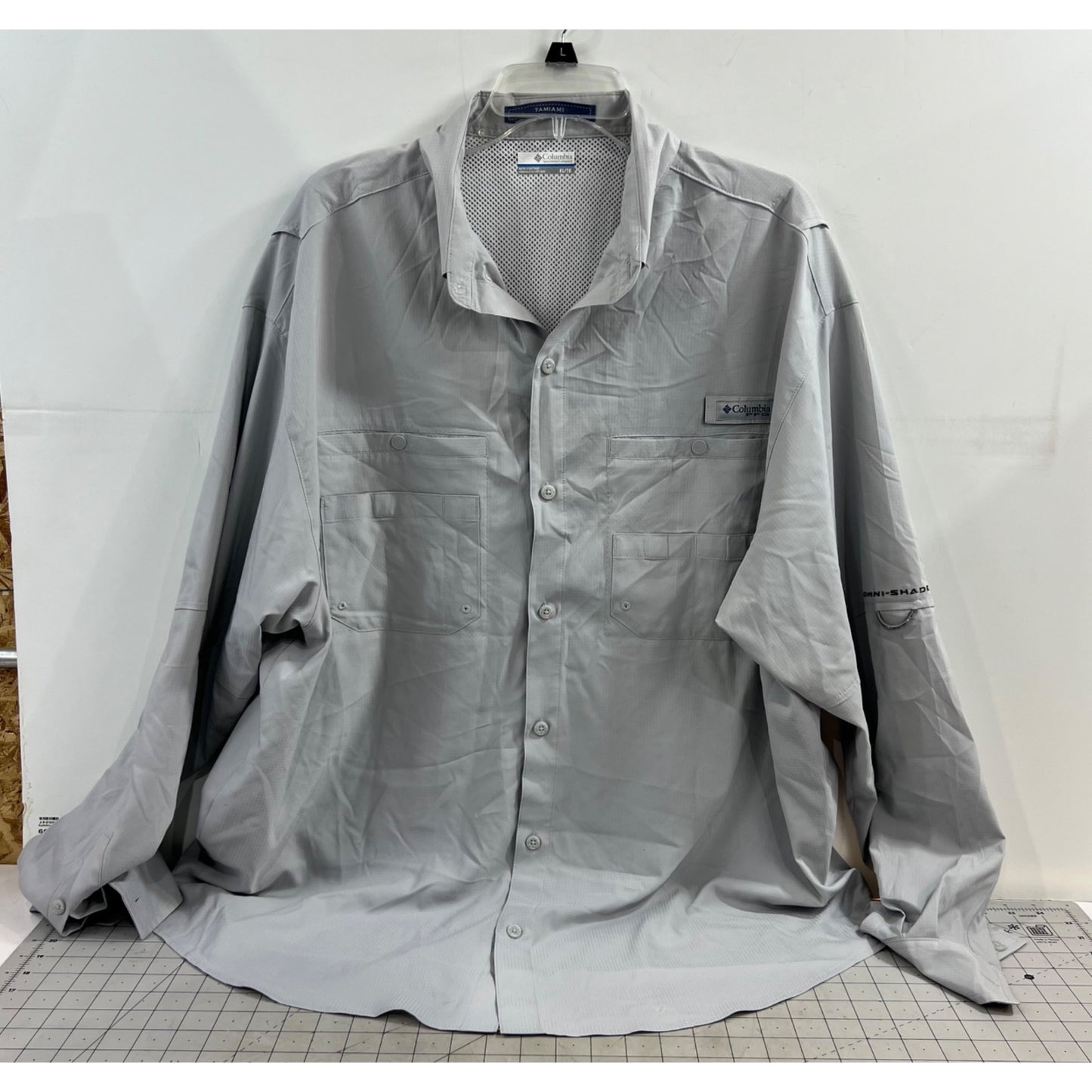 Columbia Tamiami Mens Fishing Shirt XL Light Gray Long Sleeve Vented Lightweight
