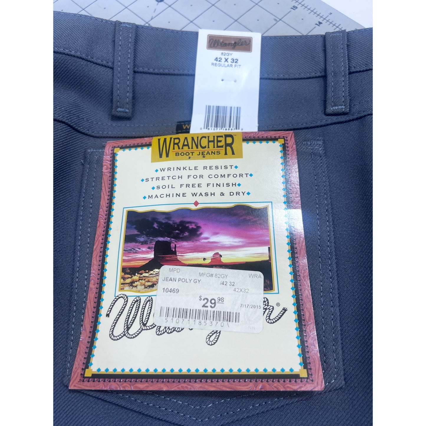 Wrangler Wrancher® Men's Gray Boot Cut Dress Jeans 42x32 New old stock