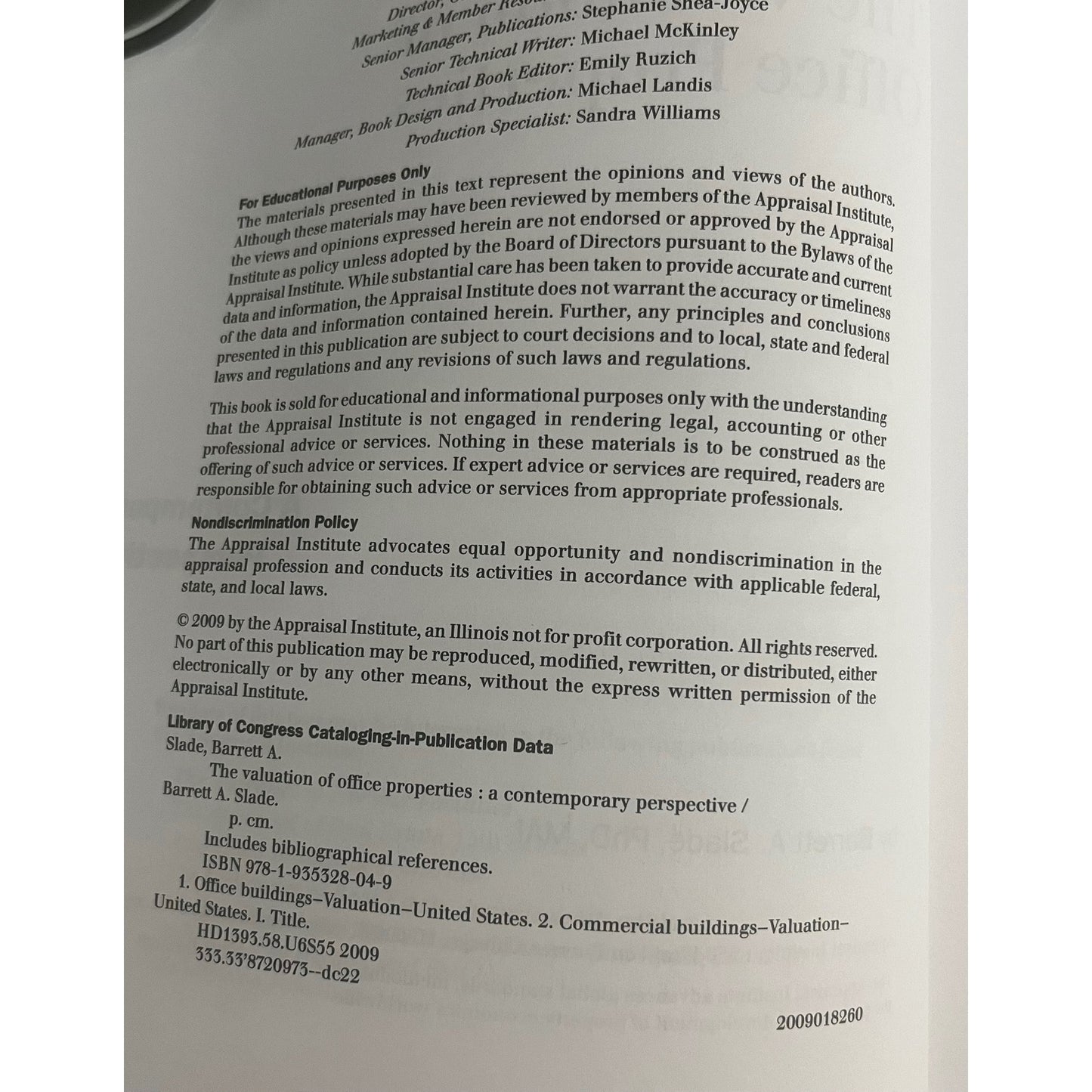 The Valuation of Office Properties a Contemporary Perspective B. A. Slade 2009