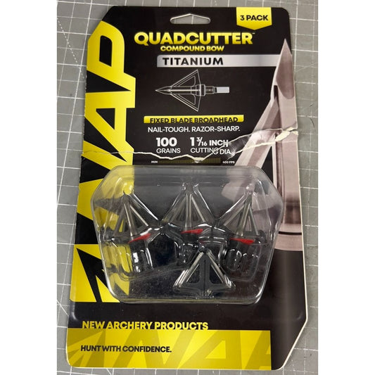 Nap Quadcutter Compound Bow Titanium Broadhead 100 Grains Fixed Blade NEW~~