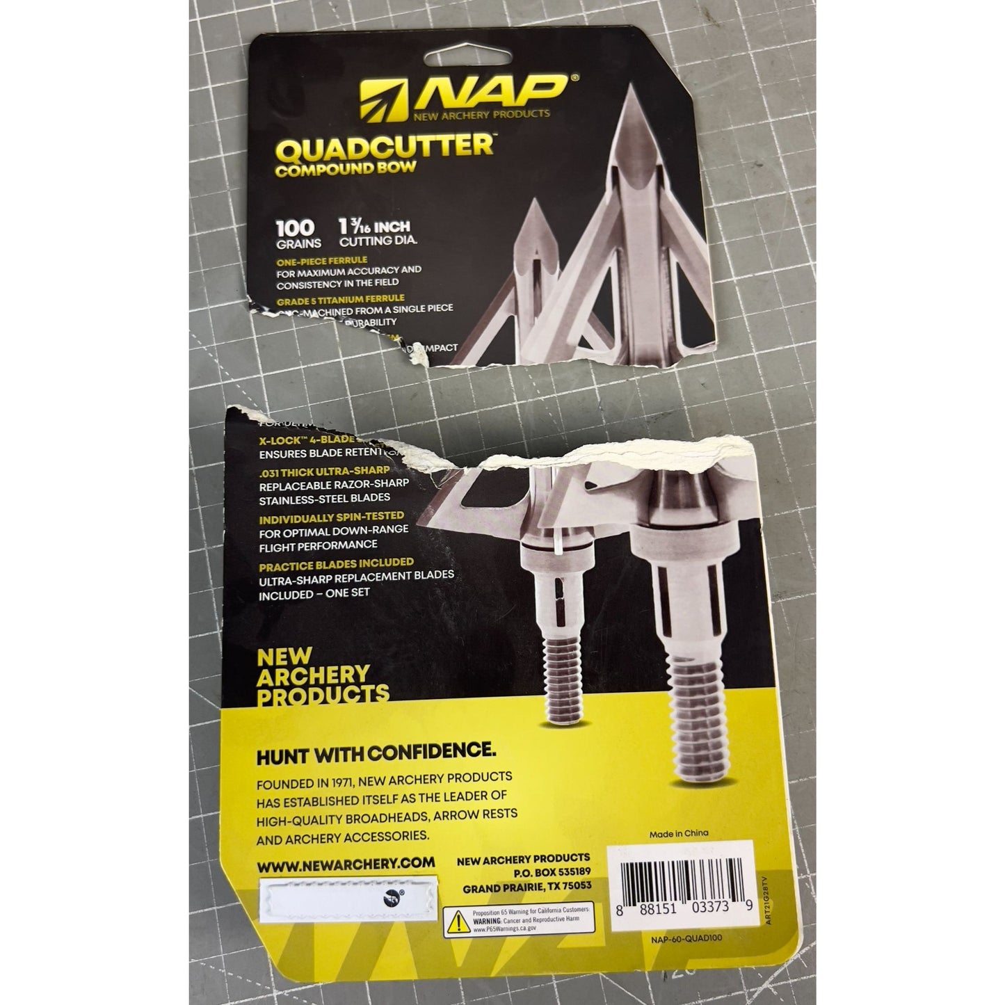 Nap Quadcutter Compound Bow Titanium Broadhead 100 Grains Fixed Blade NEW~~