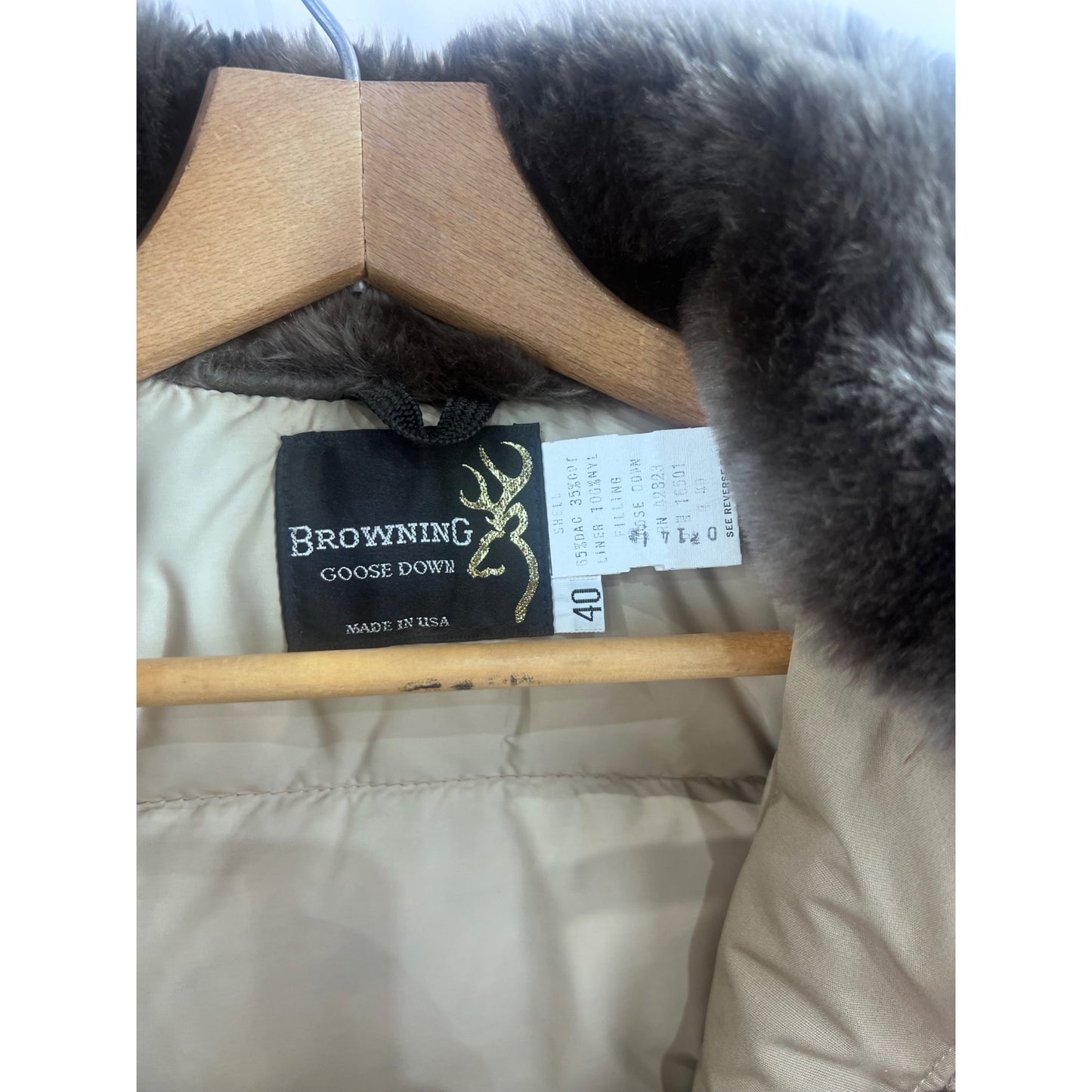 Vintage '80's Men's Browning Goose Down Coat Faux Fur Collar w/Hood Size 40