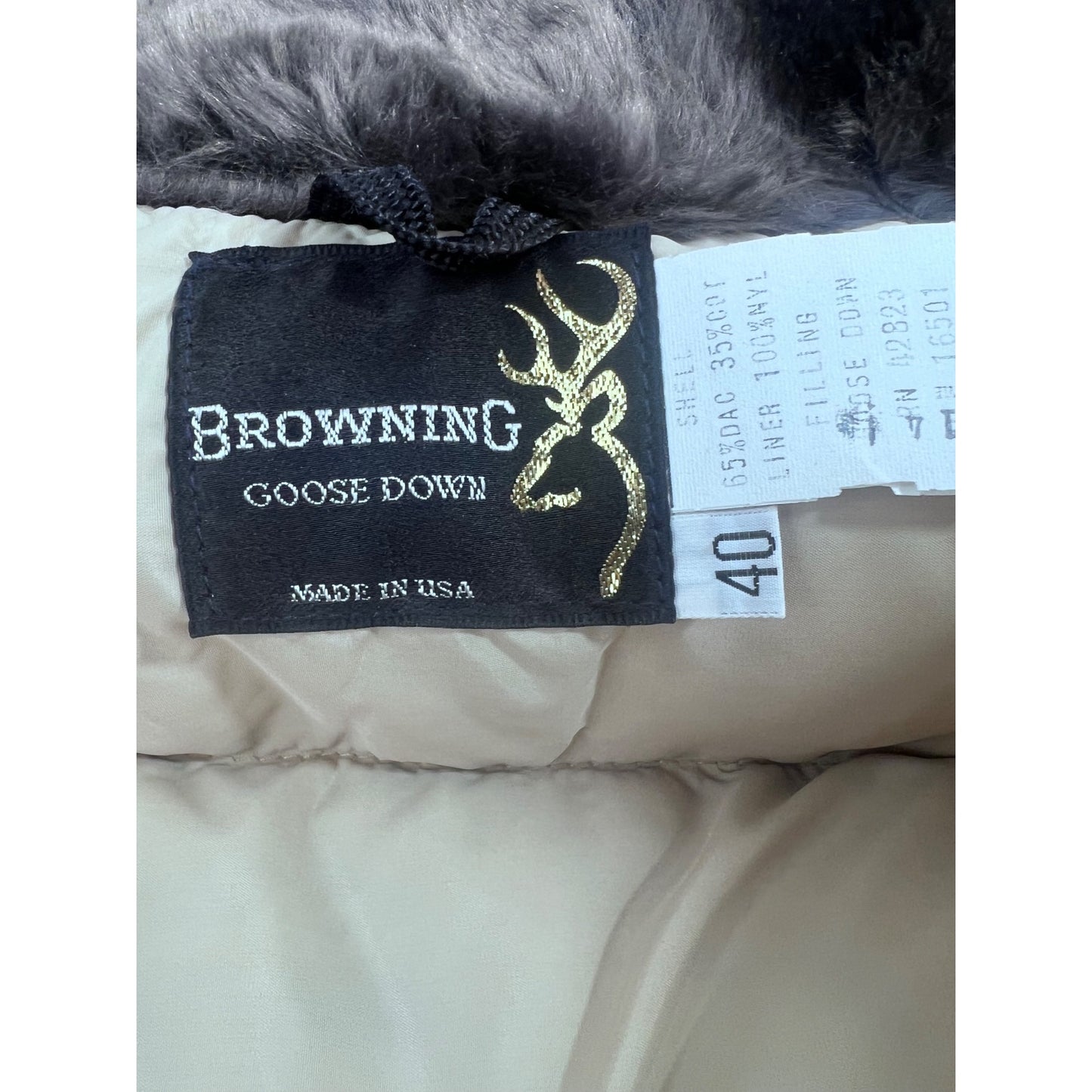 Vintage '80's Men's Browning Goose Down Coat Faux Fur Collar w/Hood Size 40