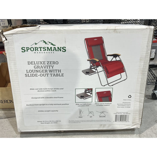 Sportsmans Warehouse Deluxe Zero Gravity Recliner Chair Slide-Out Table Red