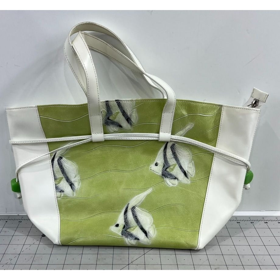 Claudia Firenze Angelfish HOBO Shoulder Bag White & Green Leather Made In Italy