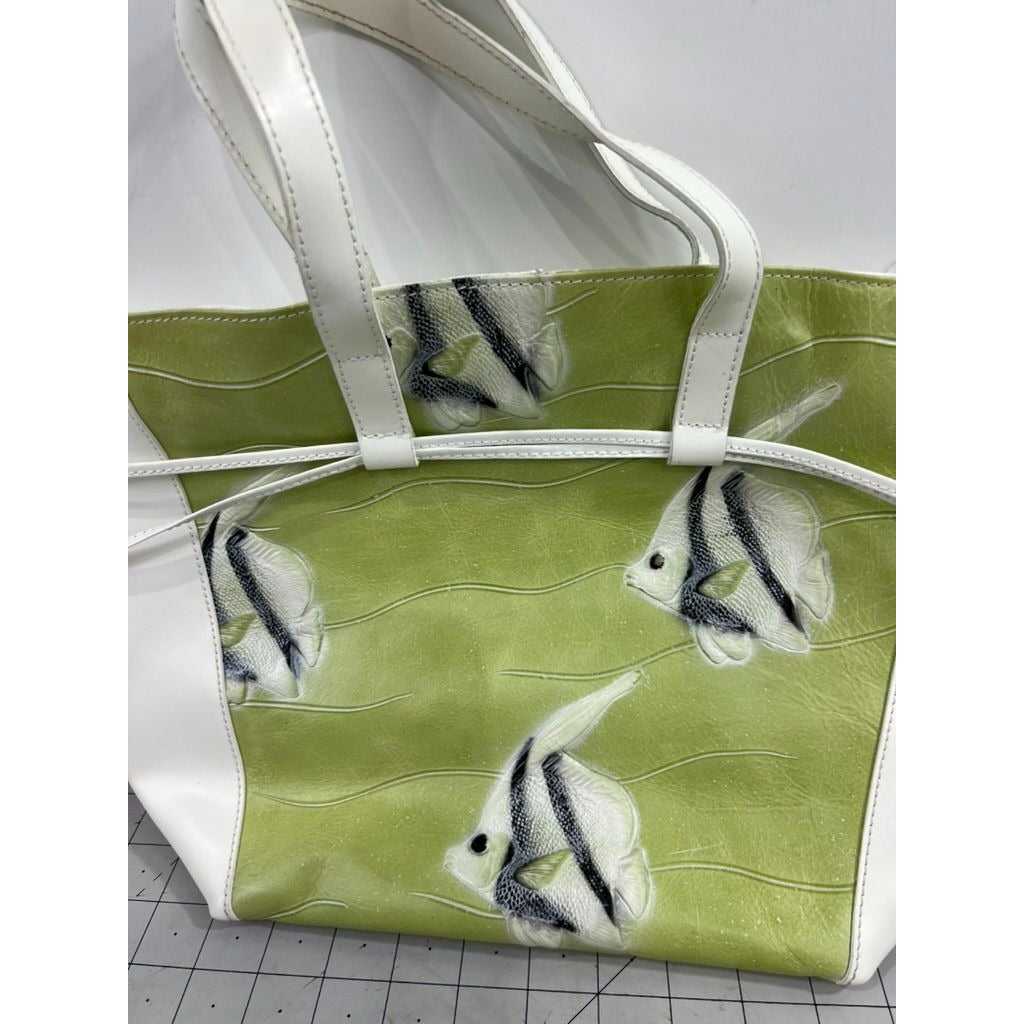 Claudia Firenze Angelfish HOBO Shoulder Bag White & Green Leather Made In Italy
