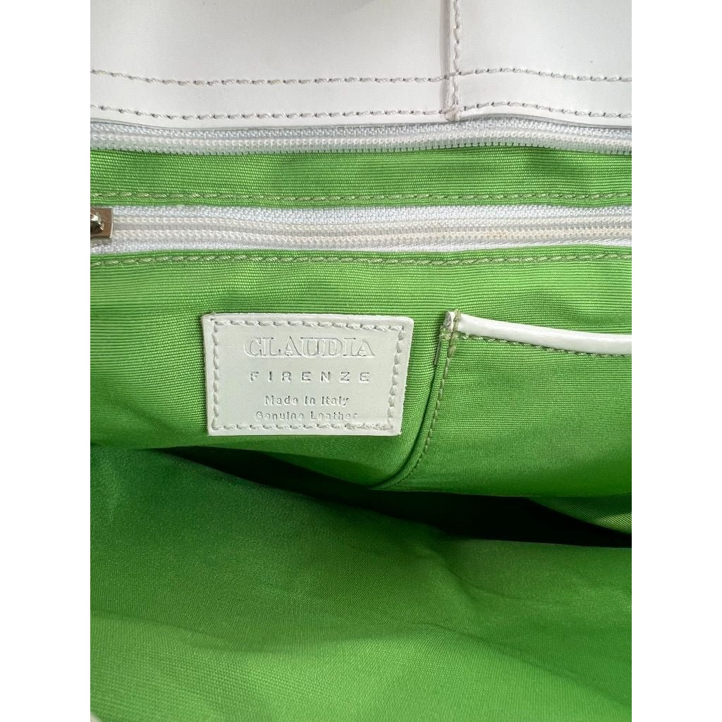Claudia Firenze Angelfish HOBO Shoulder Bag White & Green Leather Made In Italy