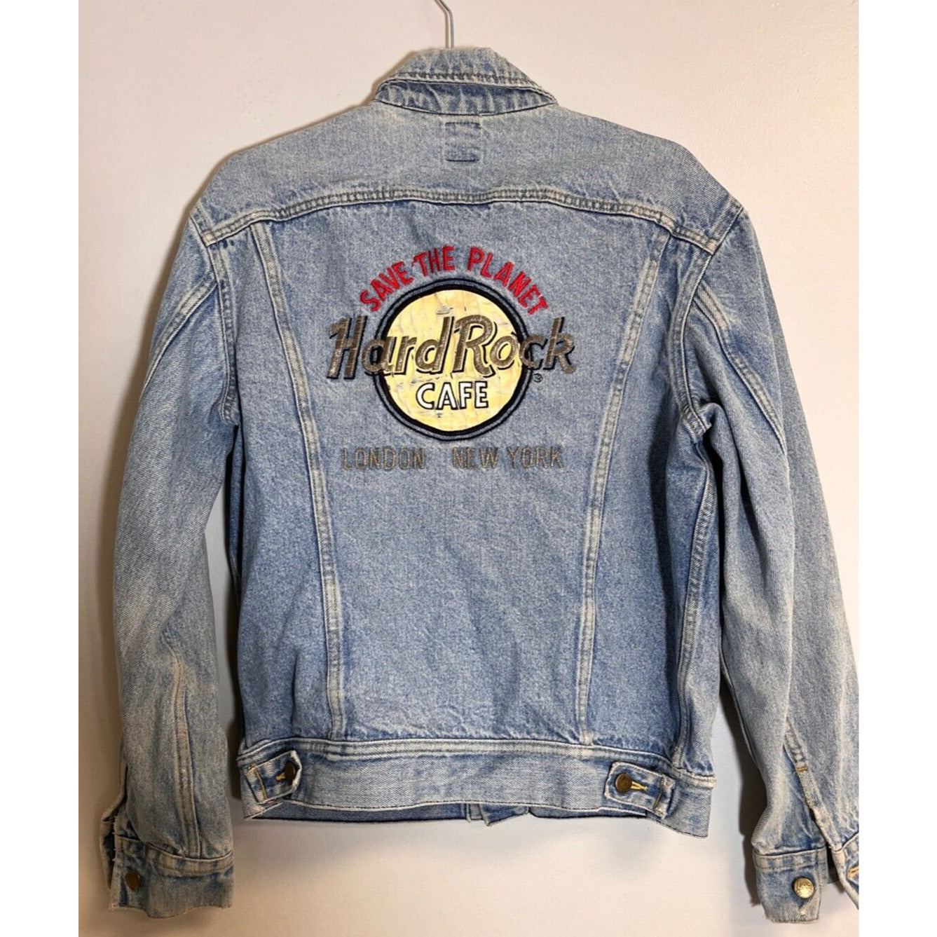Vintage Lee Riders Hard Rock Cafe Denim Jacket Distressed 1980's Men's Sz. L