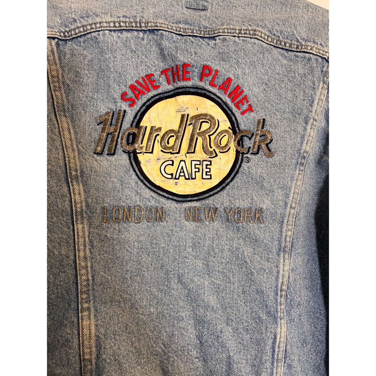 Vintage Lee Riders Hard Rock Cafe Denim Jacket Distressed 1980's Men's Sz. L