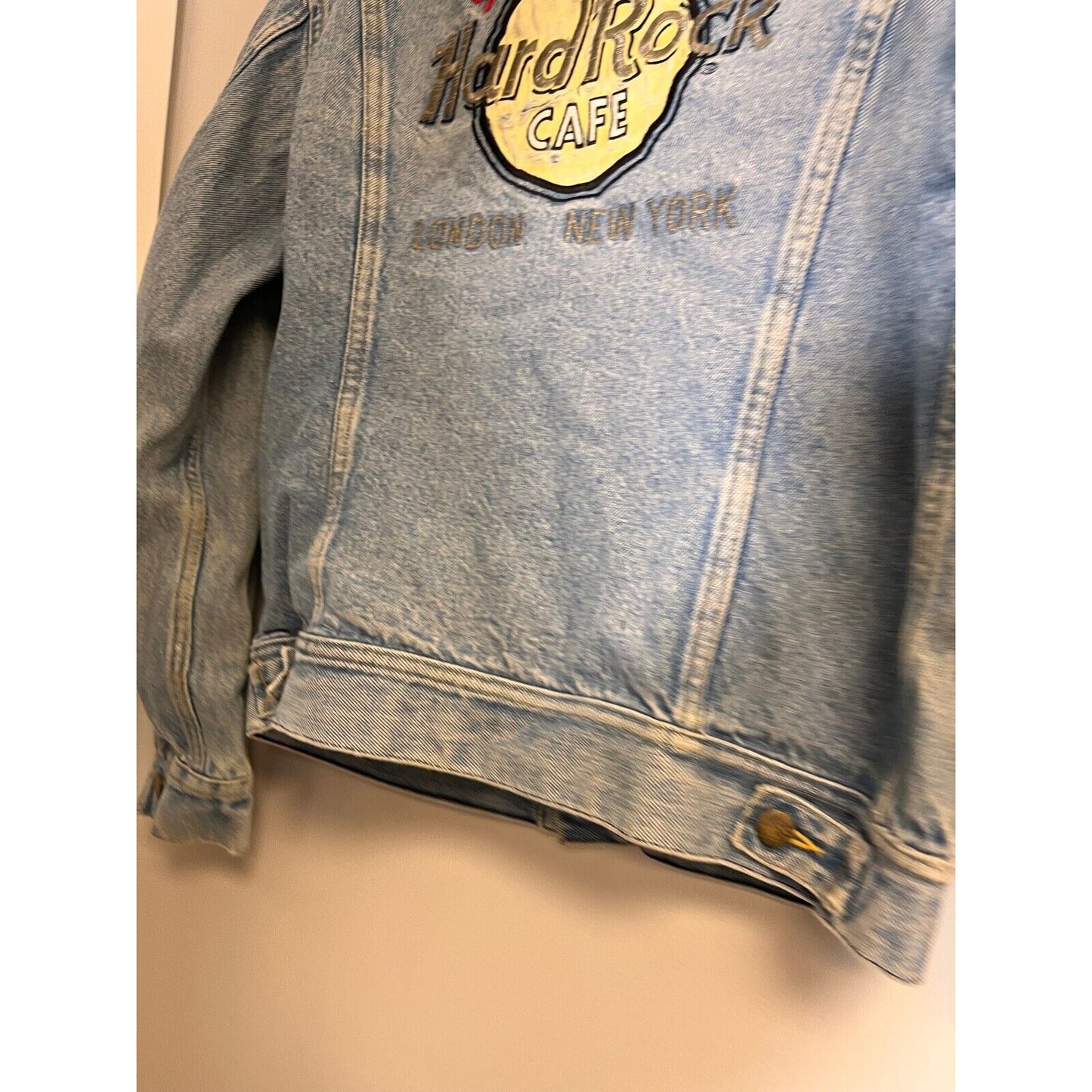 Vintage Lee Riders Hard Rock Cafe Denim Jacket Distressed 1980's Men's Sz. L