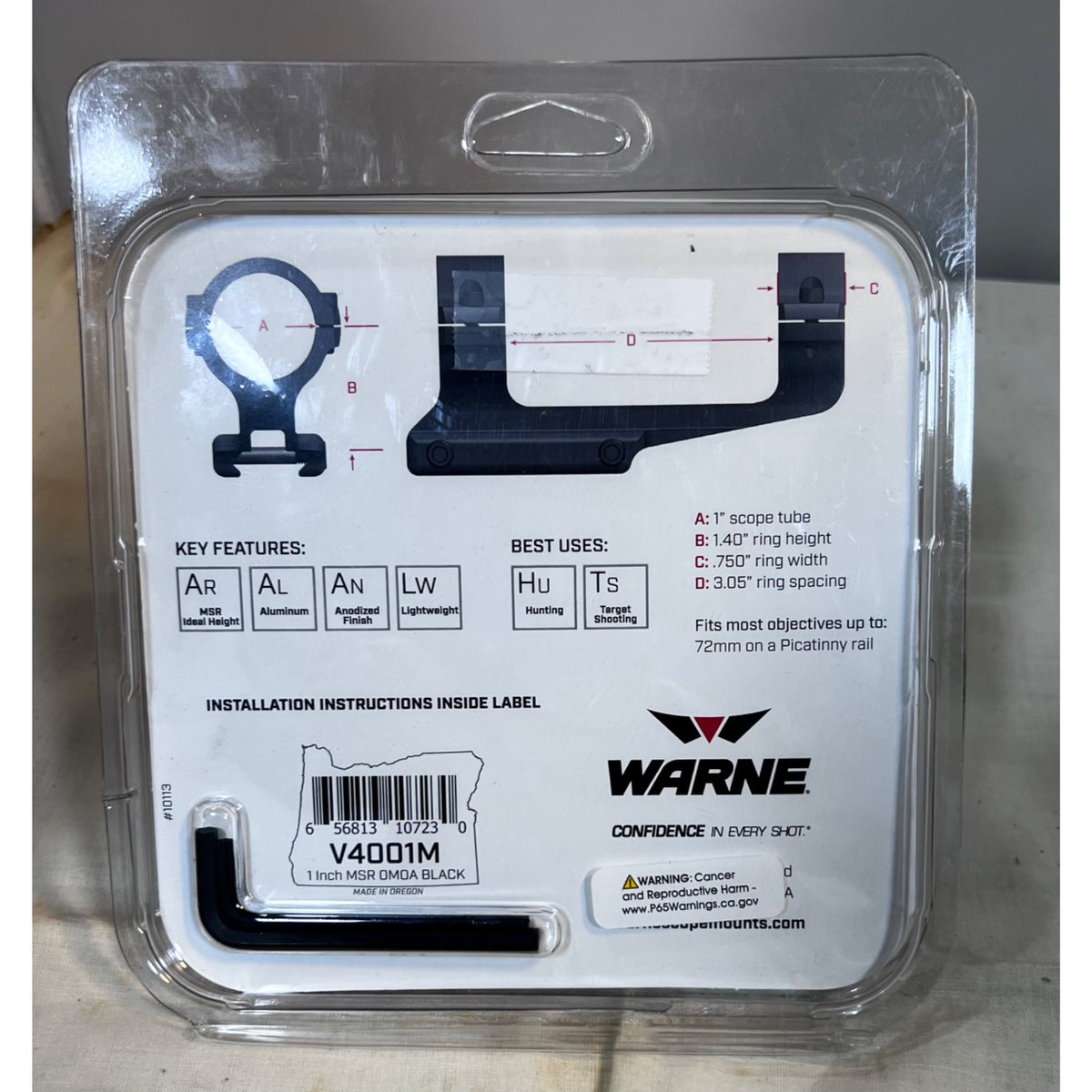 Warne Vapor MSR Mount V4001M Zero MOA Lightweight Aluminum Scope Mount USA