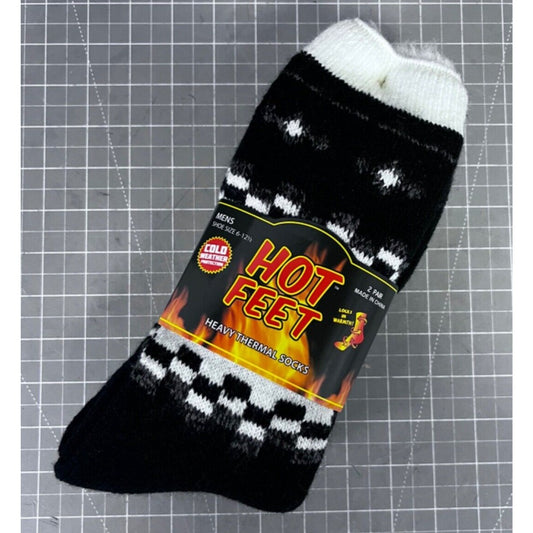 Hot Feet Men's Heavy Thermal Socks 2 Pair Size 6-12.5 NWT Black & White