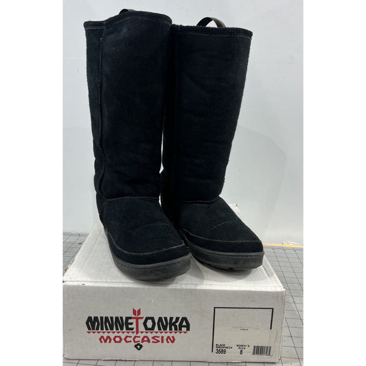 Minnetonka Black Sheepskin Tall Women's Boots Size 8 Classic Design