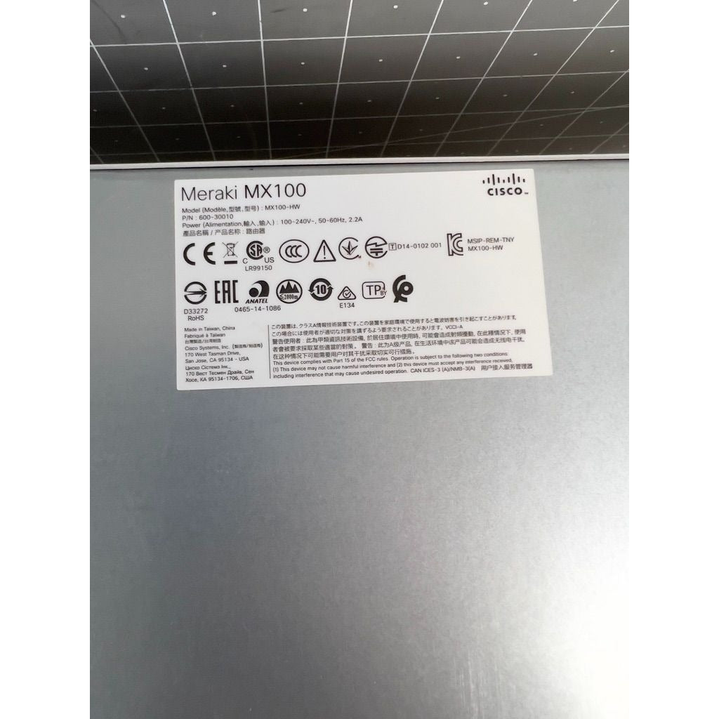 Cisco Meraki MX100-HW P/N:600-30010 Enterprise Security Appliance