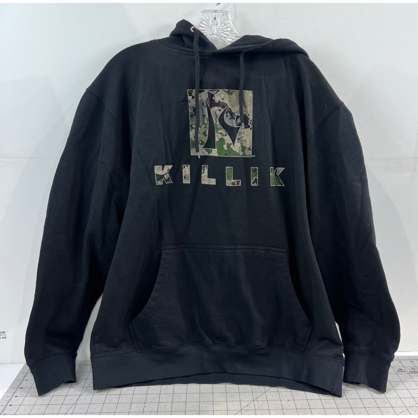 Killik Men’s 2XL Black Hoodie Camo Logo Graphic Pullover Style Kangaroo Pocket