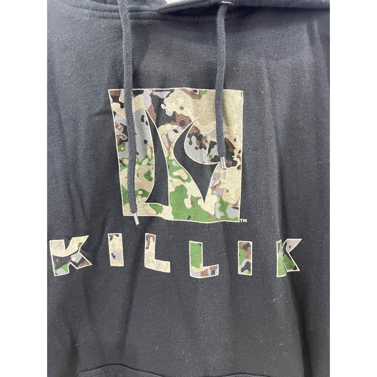 Killik Men’s 2XL Black Hoodie Camo Logo Graphic Pullover Style Kangaroo Pocket