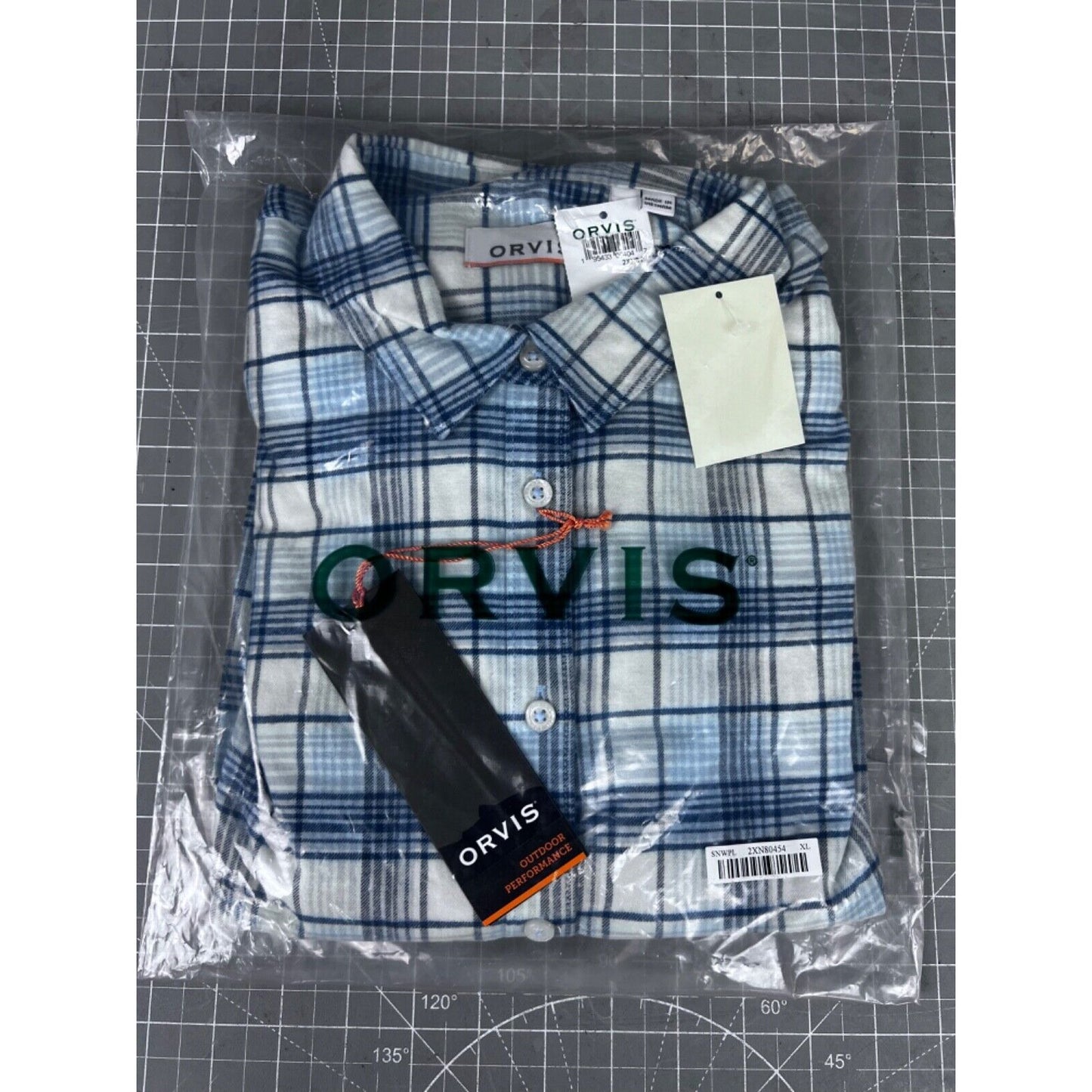 Orvis Men's Tech Check Flannel Long Sleeve Shirt Sz. XL Blue/White Plaid