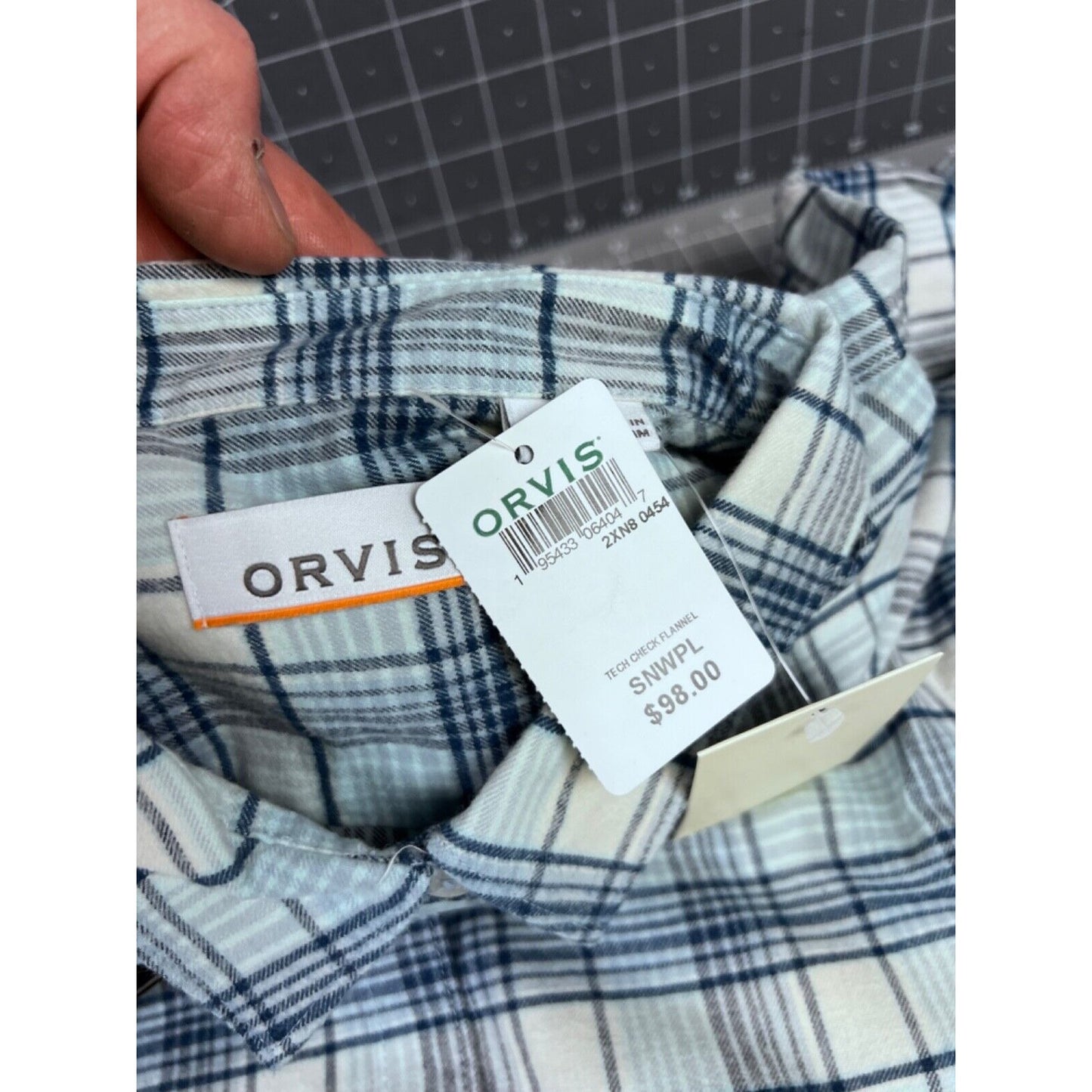 Orvis Men's Tech Check Flannel Long Sleeve Shirt Sz. XL Blue/White Plaid