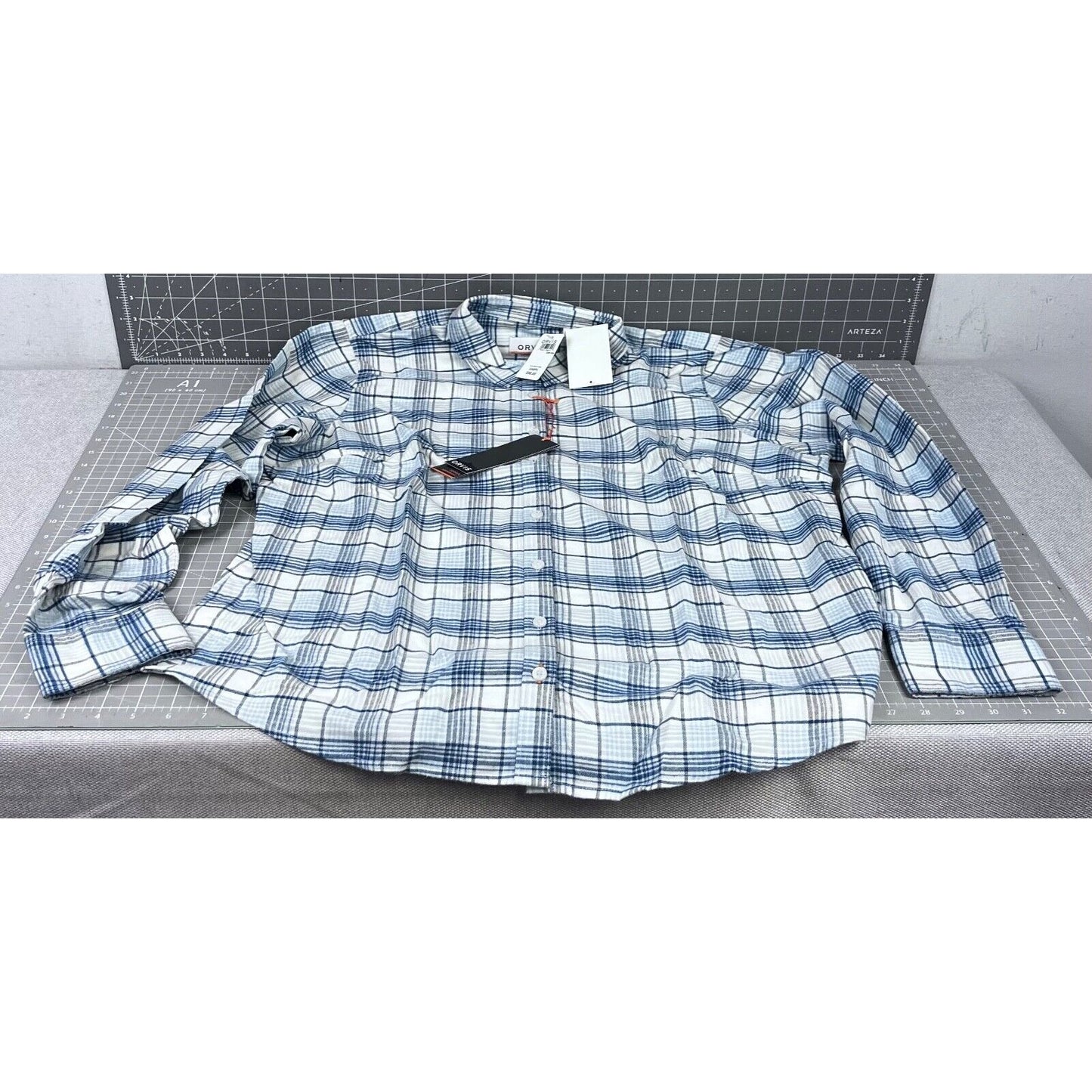 Orvis Men's Tech Check Flannel Long Sleeve Shirt Sz. XL Blue/White Plaid