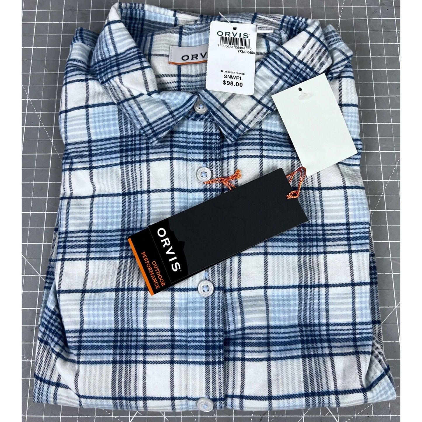 Orvis Men's Tech Check Flannel Long Sleeve Shirt Sz. XL Blue/White Plaid