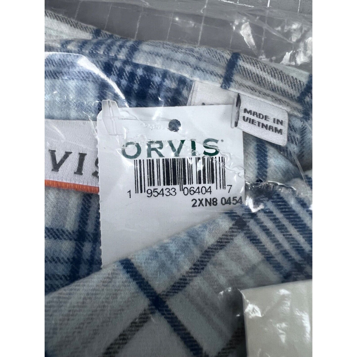 Orvis Men's Tech Check Flannel Long Sleeve Shirt Sz. XL Blue/White Plaid