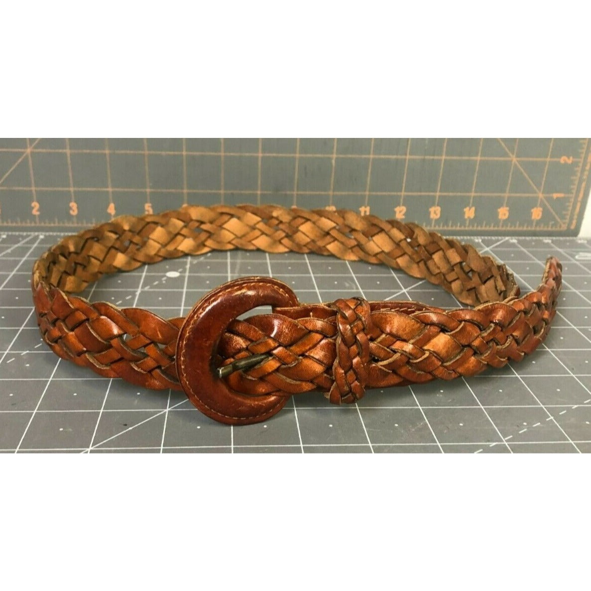 Braided Brown Leather Belt w/Buckle Size M (36) Classic Design ~~minty~~ Women's