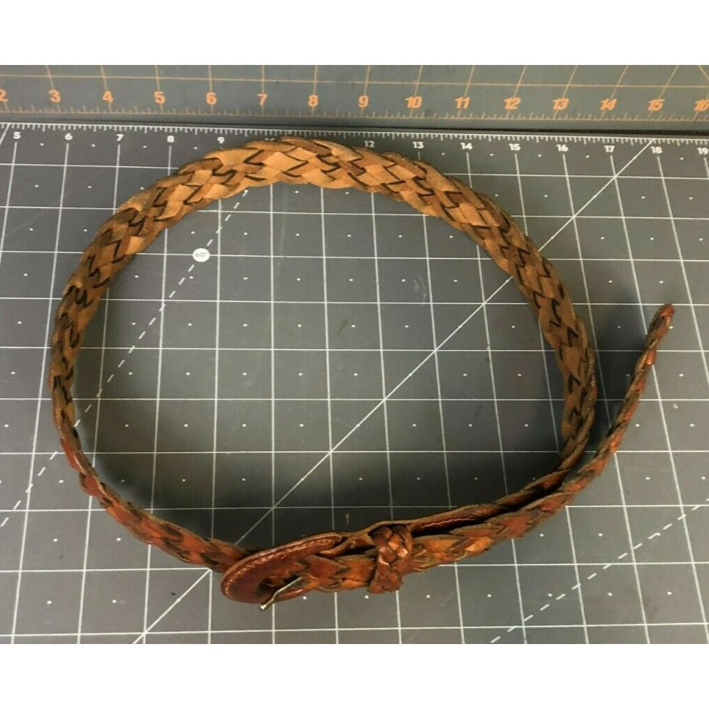 Braided Brown Leather Belt w/Buckle Size M (36) Classic Design ~~minty~~ Women's