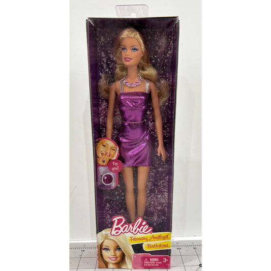 Barbie February Amethyst Birthstone Doll Purple Dress Necklace & Ring New In Box