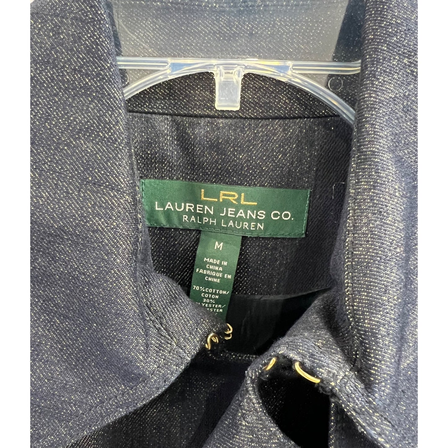 Lauren Ralph Lauren LRL Double Breasted Metallic Blue Denim P-Coat Women’s Sz. M