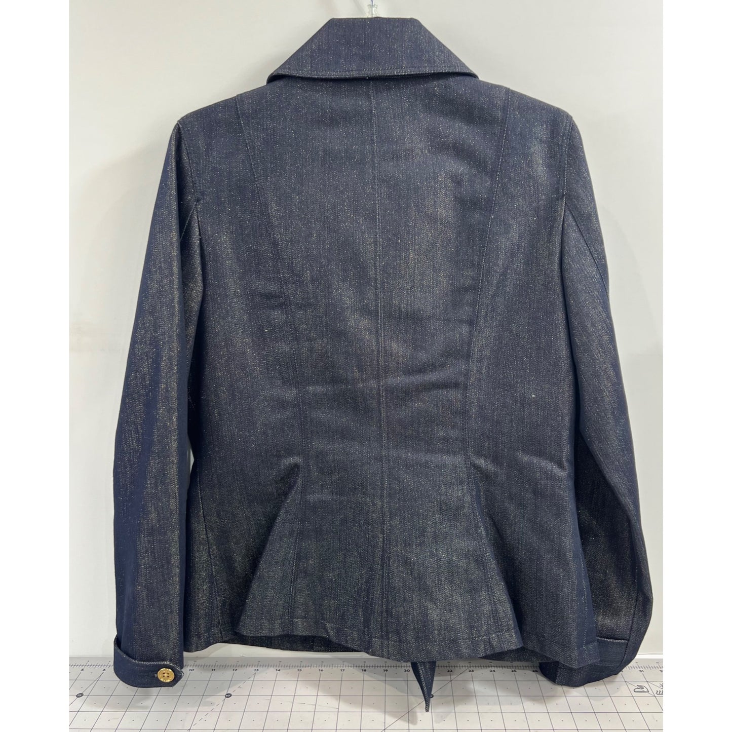 Lauren Ralph Lauren LRL Double Breasted Metallic Blue Denim P-Coat Women’s Sz. M