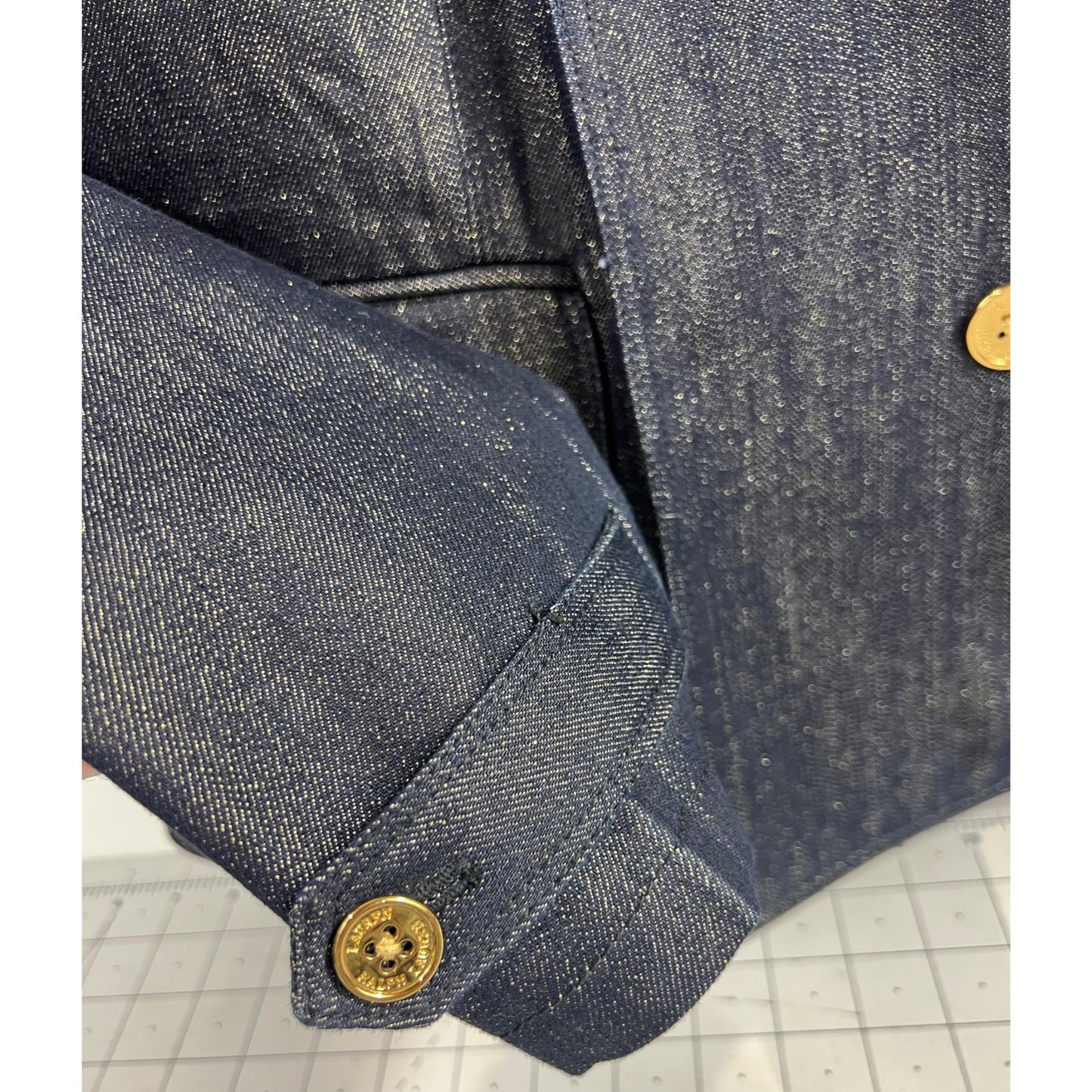 Lauren Ralph Lauren LRL Double Breasted Metallic Blue Denim P-Coat Women’s Sz. M