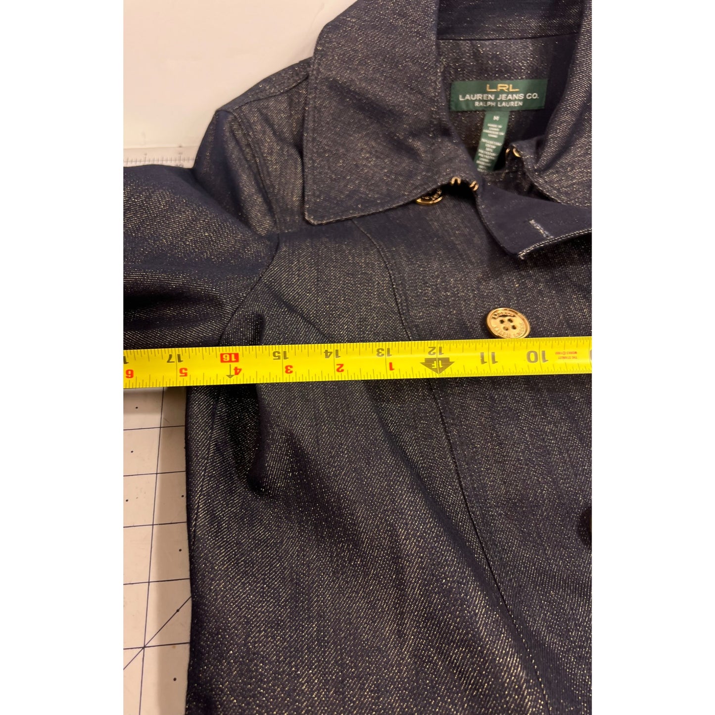 Lauren Ralph Lauren LRL Double Breasted Metallic Blue Denim P-Coat Women’s Sz. M