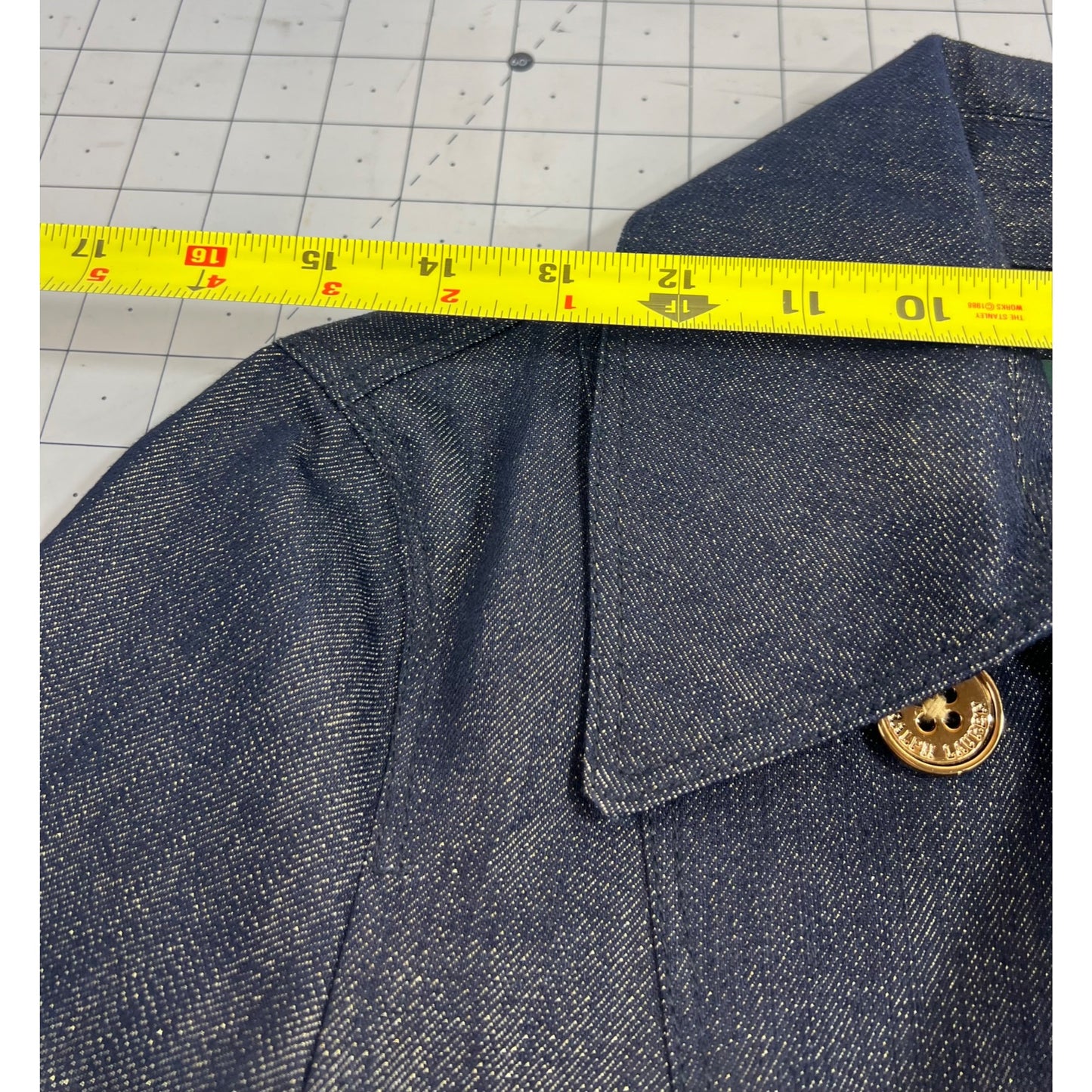 Lauren Ralph Lauren LRL Double Breasted Metallic Blue Denim P-Coat Women’s Sz. M
