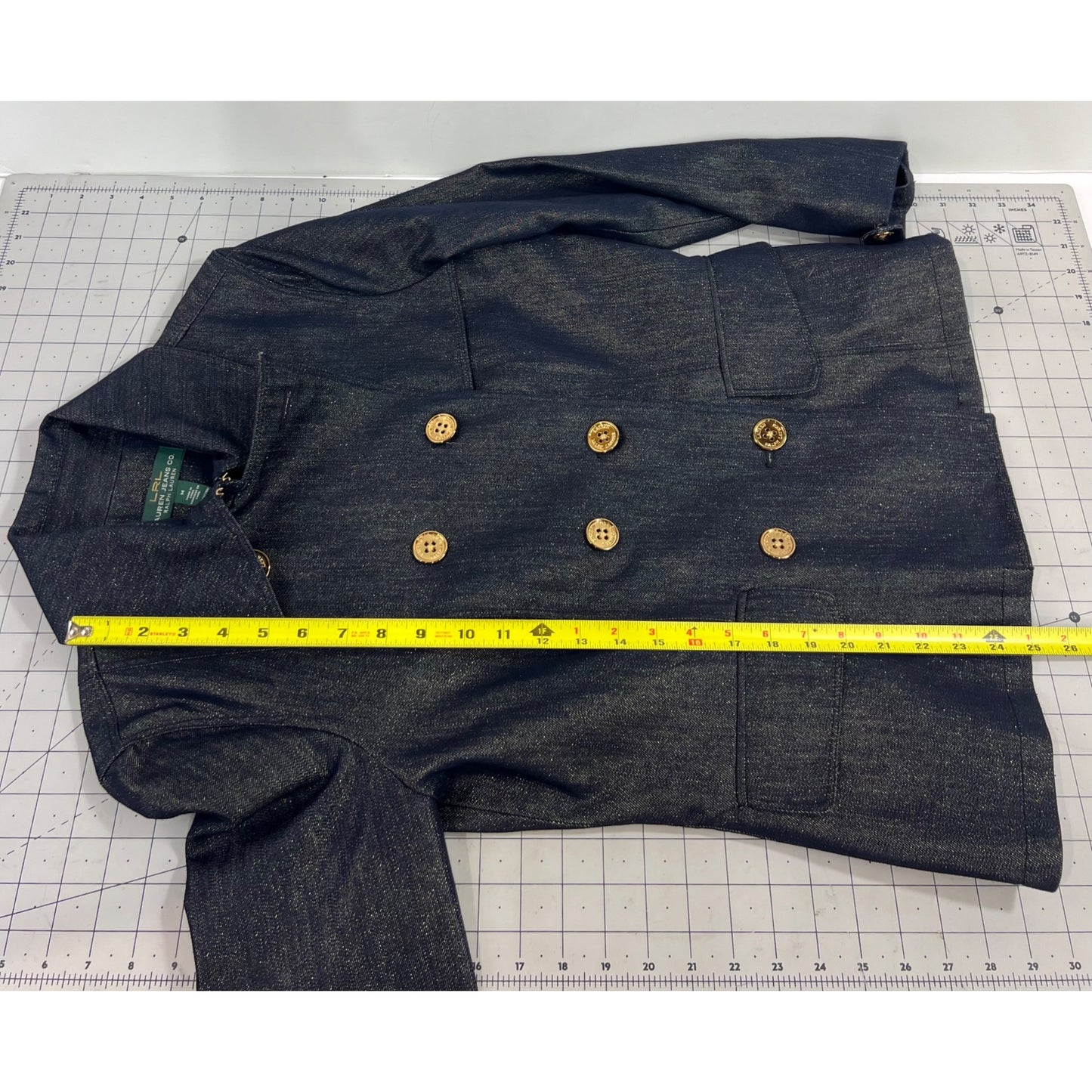 Lauren Ralph Lauren LRL Double Breasted Metallic Blue Denim P-Coat Women’s Sz. M
