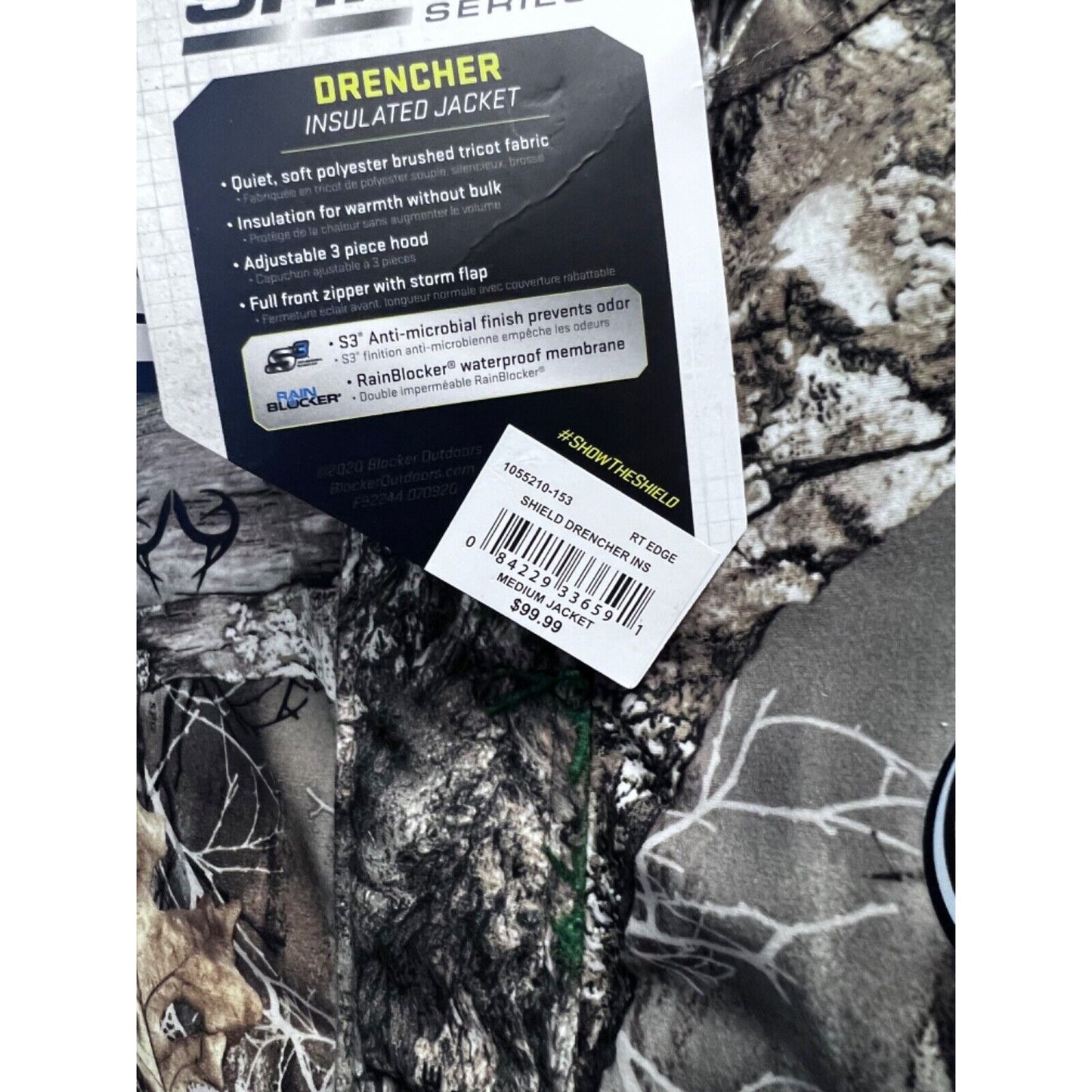 Men's Blocker Outdoors Shield Series Drencher Hunting Rain Jacket Medium Realtree Edge